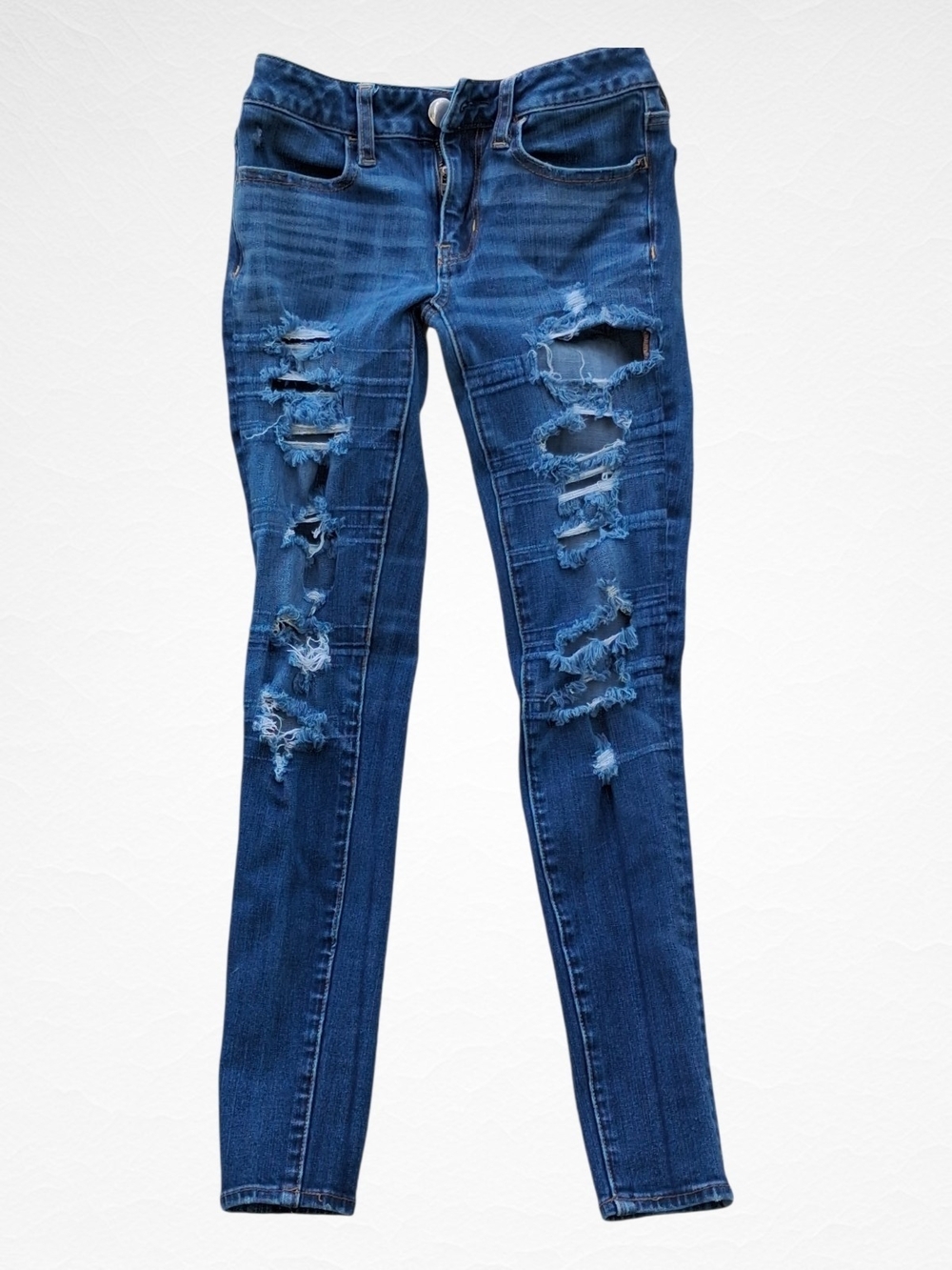 American Eagle Outfitters Dark Blue Distressed Skinny Jeans